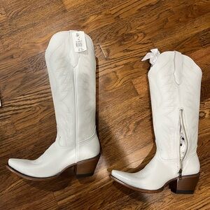 Tecovas White Women's Western Knee-High Boots with Stacked Heel